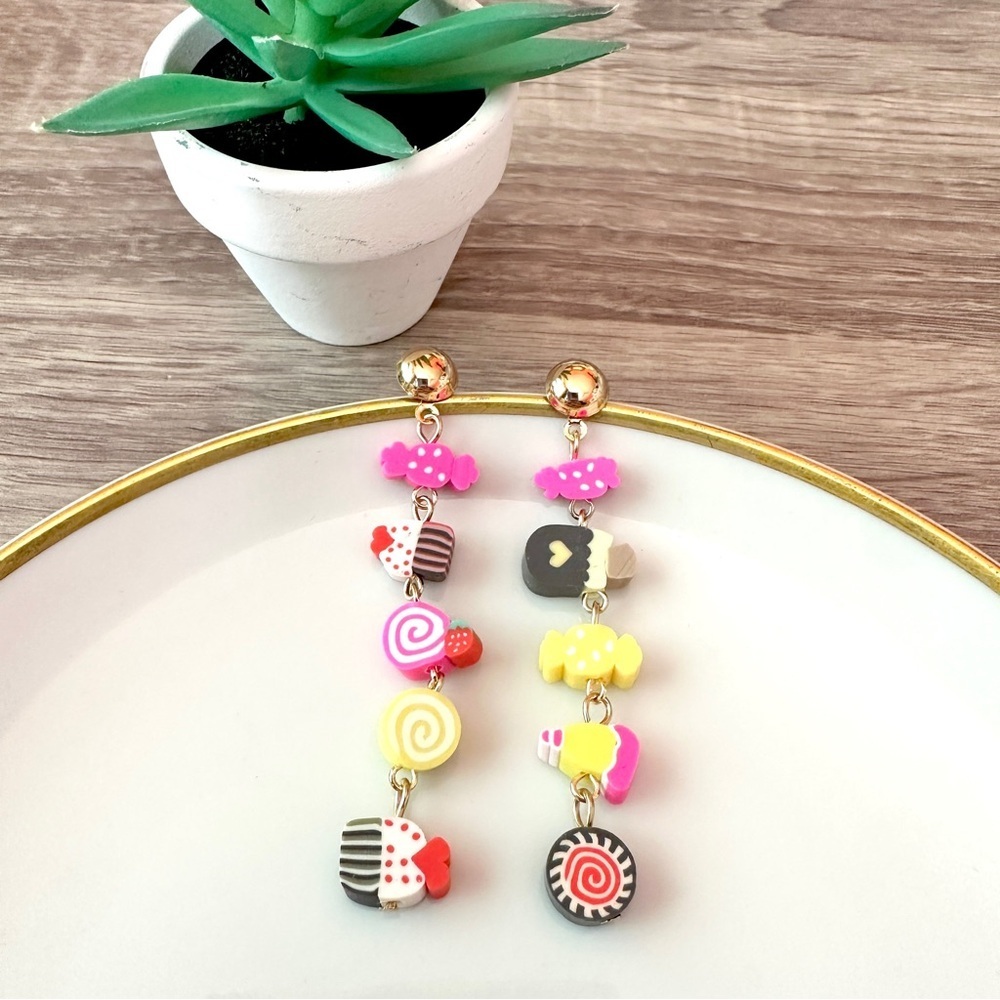 Candyland Earrings Dessert Candy Ice Cream Bead Cute Kawaii Kitsch Jewelry NEW - Picture 1 of 6